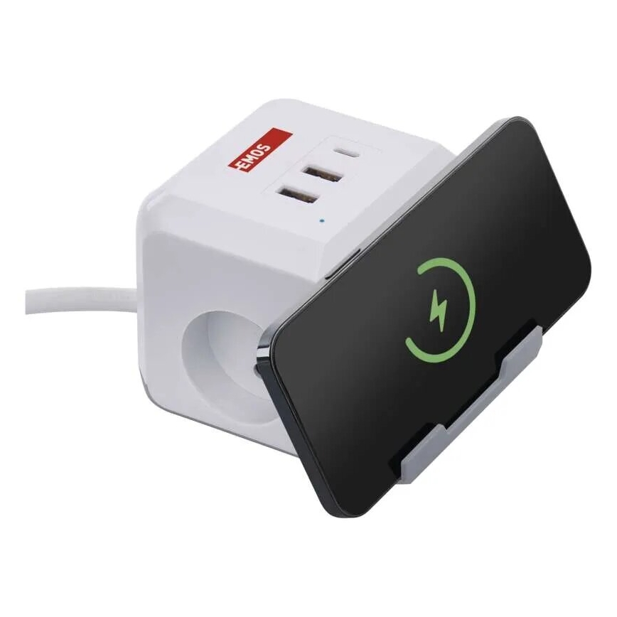 Подовжувач куб з бездротовою зарядкою QI 2Z +2xUSB-A+1xUSB-C 2м білий