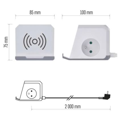 Подовжувач куб з бездротовою зарядкою QI 2Z +2xUSB-A+1xUSB-C 2м білий