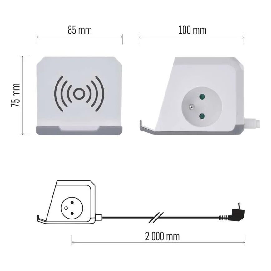 Подовжувач куб з бездротовою зарядкою QI 2Z +2xUSB-A+1xUSB-C 2м білий