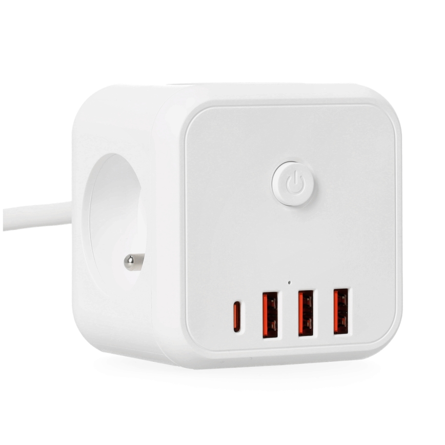 Подовжувач куб з вимикачем LINEA 3x230V + 4xUSB A/C білий