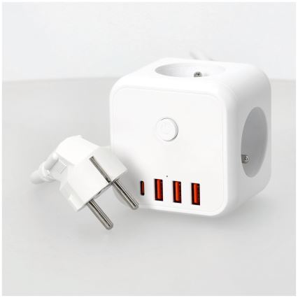 Подовжувач куб з вимикачем LINEA 3x230V + 4xUSB A/C білий