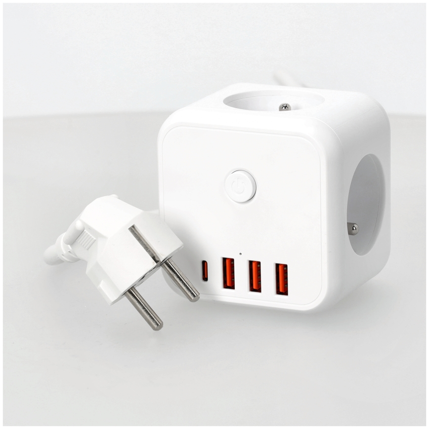 Подовжувач куб з вимикачем LINEA 3x230V + 4xUSB A/C білий