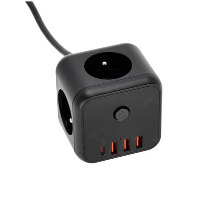 Подовжувач куб з вимикачем LINEA 3x230V + 4xUSB A/C чорний