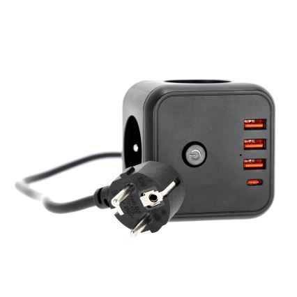 Подовжувач куб з вимикачем LINEA 3x230V + 4xUSB A/C чорний