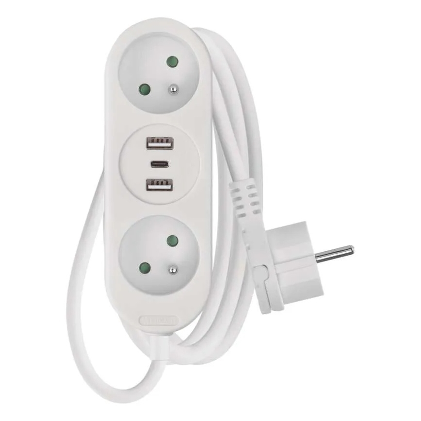 Подовжувач 2 розетки + 2x USB-A + USB-C 1,4 м