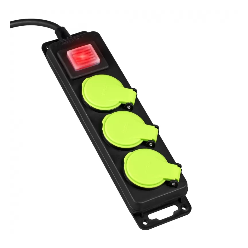 Подовжувач із вимикачем, 3 розетки, 10 м, IP44