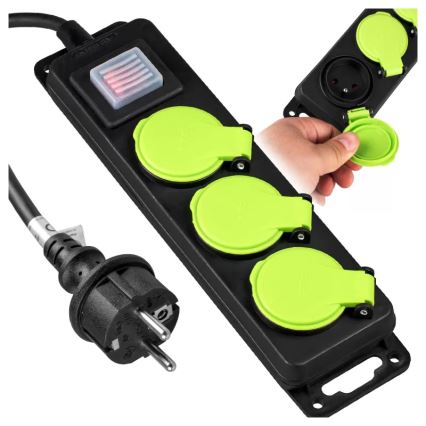 Подовжувач із вимикачем, 3 розетки, 10 м, IP44