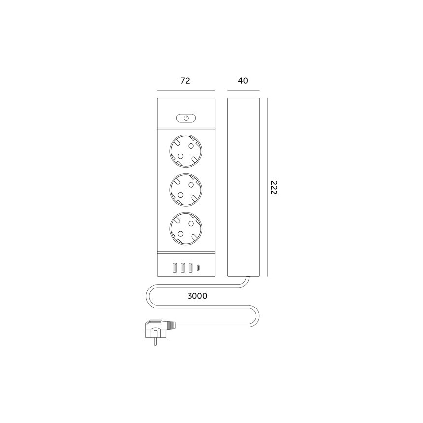 Подовжувач-розгалужувач з вимикачем LINEA PRO 3×230 В + 3×USB-A + 1×USB-C SCHUKO, 3 м, білий