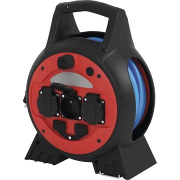 Подовжувач на котушці 3 розетки 20 м червоно-чорний IP44