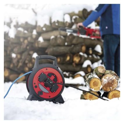 Подовжувач на котушці 3 розетки 20 м червоно-чорний IP44