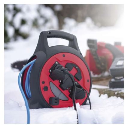 Подовжувач на котушці 3 розетки 20 м червоно-чорний IP44