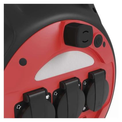 Подовжувач на котушці 3 розетки 20 м червоно-чорний IP44