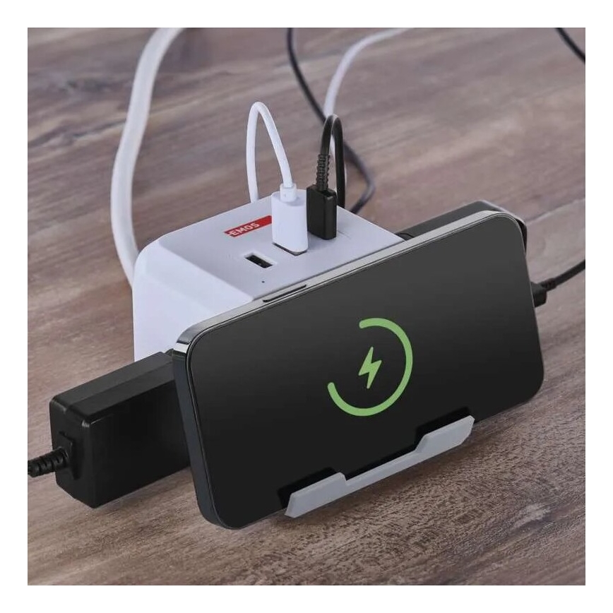 Подовжувач з бездротовою зарядкою QI 2Z +2xUSB-A+1xUSB-C 2м білий