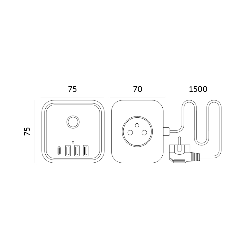 Подовжувач куб з вимикачем LINEA 3x230V + 4xUSB A/C чорний