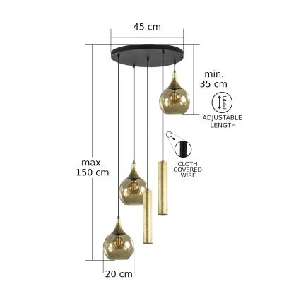 Подвесной светильник на тросе CALYPSO 2xGU10/60W/230V + 3xE27/60W черный/золотой