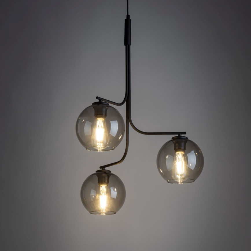 Подвесная LED-люстра на тросе CESAR 3xE27/15W/230V черный/дымчато-серый