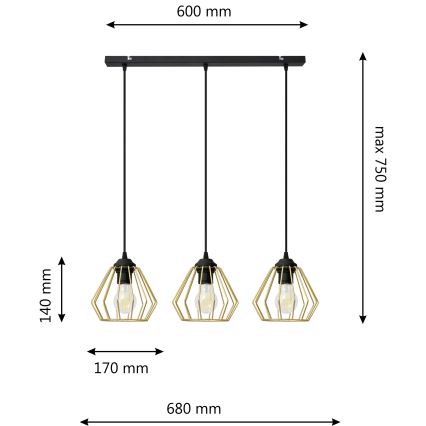 Подвесная люстра AGAT 3xE27/15W/230V золотой/черный