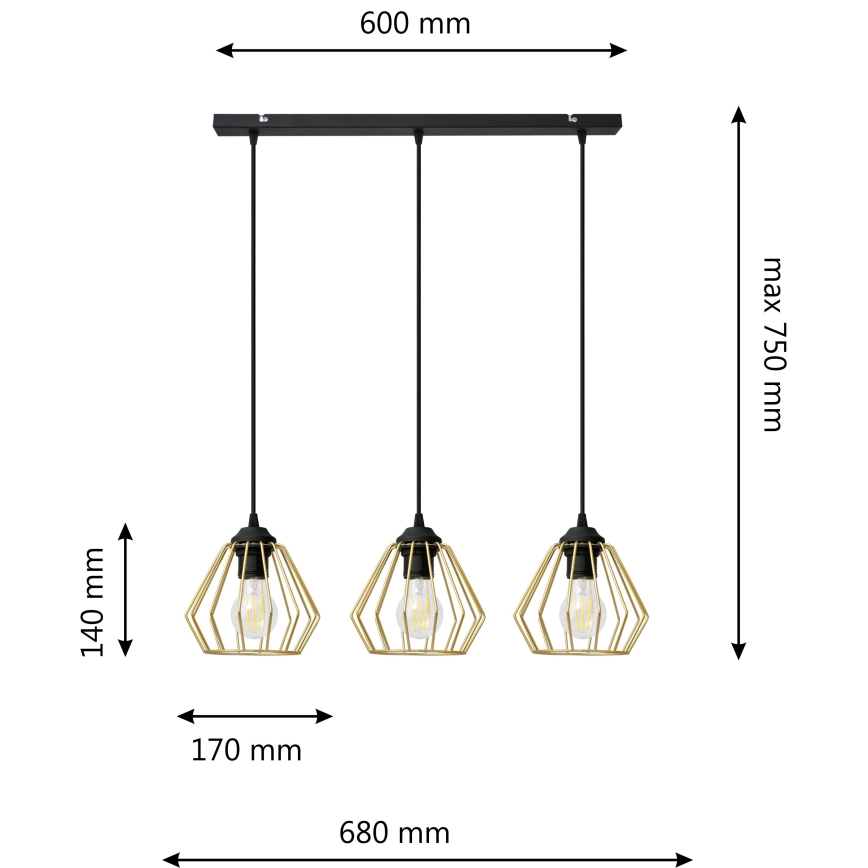 Подвесная люстра AGAT 3xE27/15W/230V золотой/черный