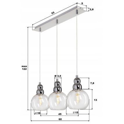 Подвесная люстра AKSO 3xE14/40W/230V серебристый