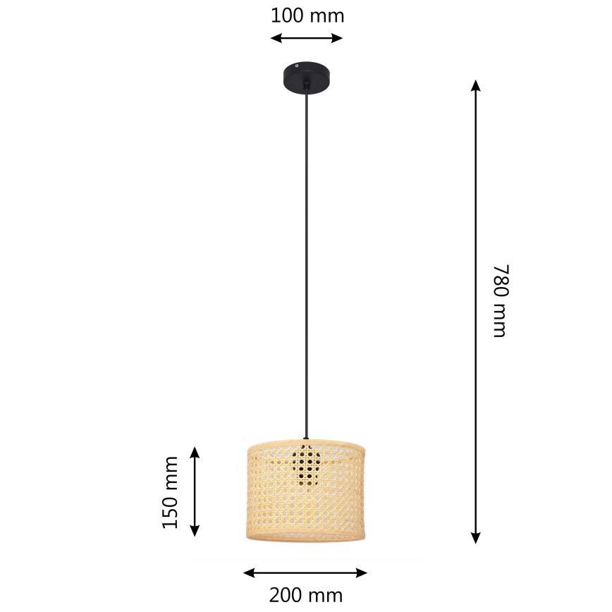 Подвесная люстра ALBA 1xE27/15W/230V диаметр 20 см ротанг/черный