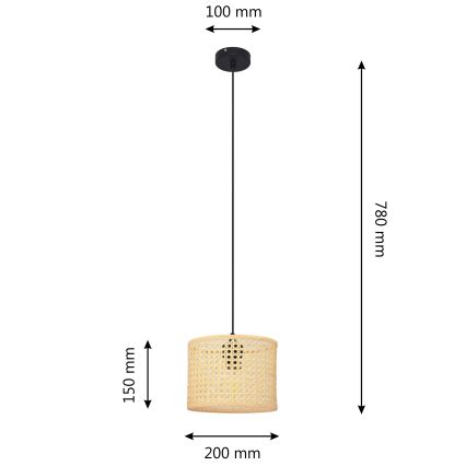 Подвесная люстра ALBA 1xE27/15W/230V диаметр 20 см ротанг/черный