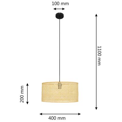 Подвесная люстра ALBA 1xE27/15W/230V диаметр 40 см ротанг/черный
