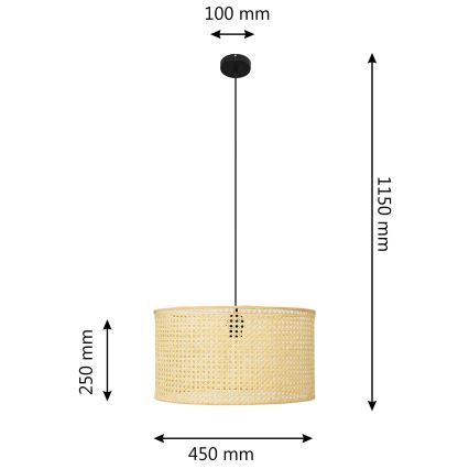 Подвесная люстра ALBA 1xE27/15W/230V диаметр 45 см ротанг/черный