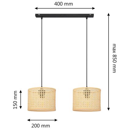 Подвесная люстра ALBA 2xE27/15W/230V ротанг/черный