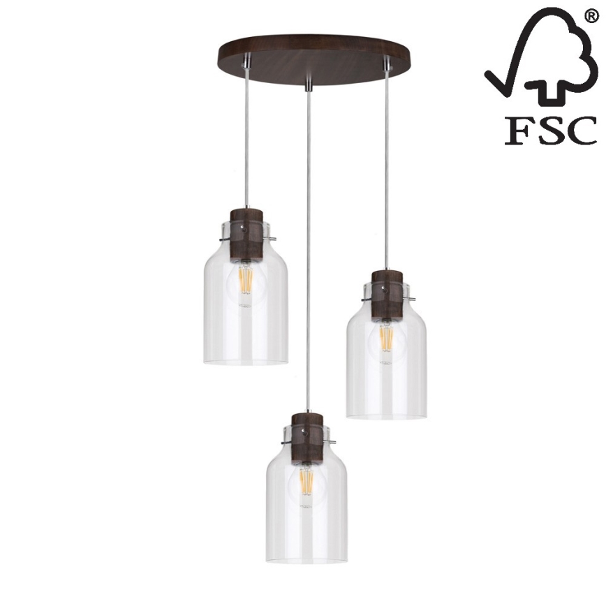 Подвесная люстра ALESSANDRO 3xE27/60W/230V бук - сертифицировано FSC