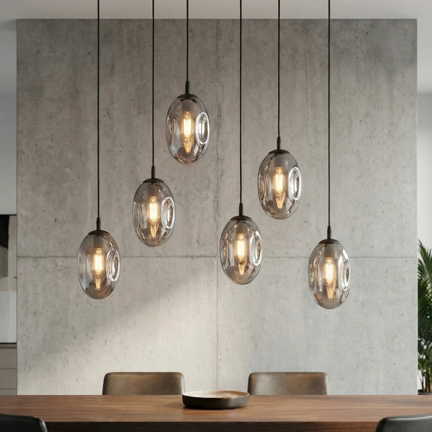 Подвесная люстра ASTRAL 6xE14/10W/230V черный/дымчатый