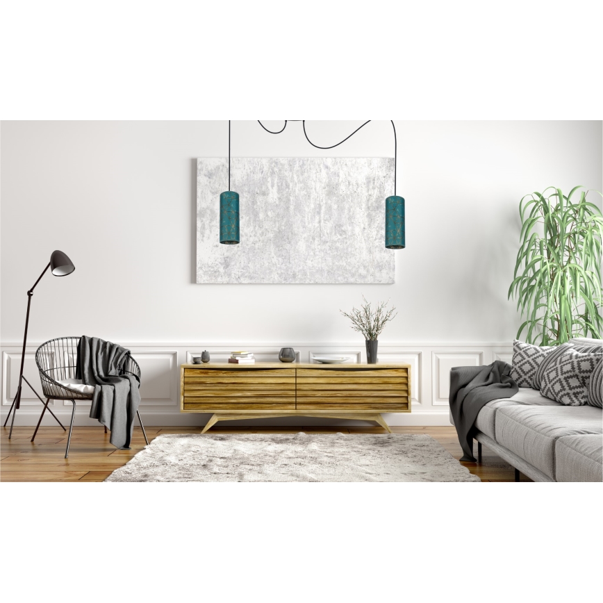 Подвесная люстра AVALO 2xE27/60W/230V бирюзовый/золотистый