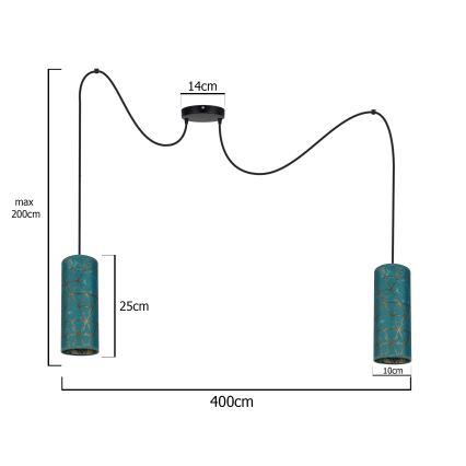 Подвесная люстра AVALO 2xE27/60W/230V бирюзовый/золотистый
