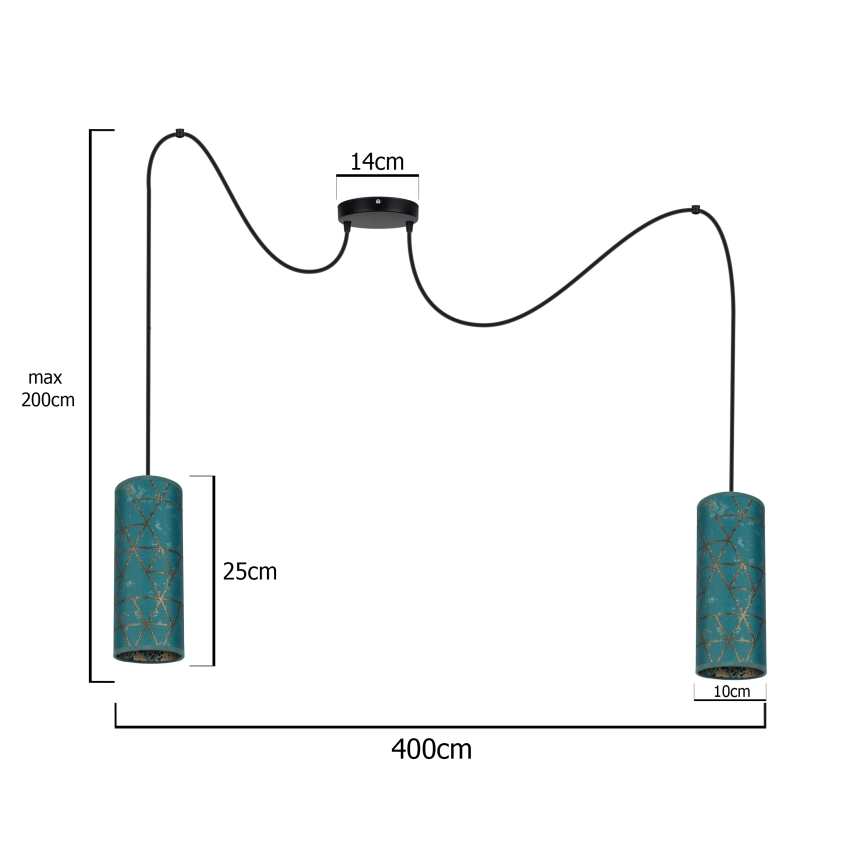 Подвесная люстра AVALO 2xE27/60W/230V бирюзовый/золотистый