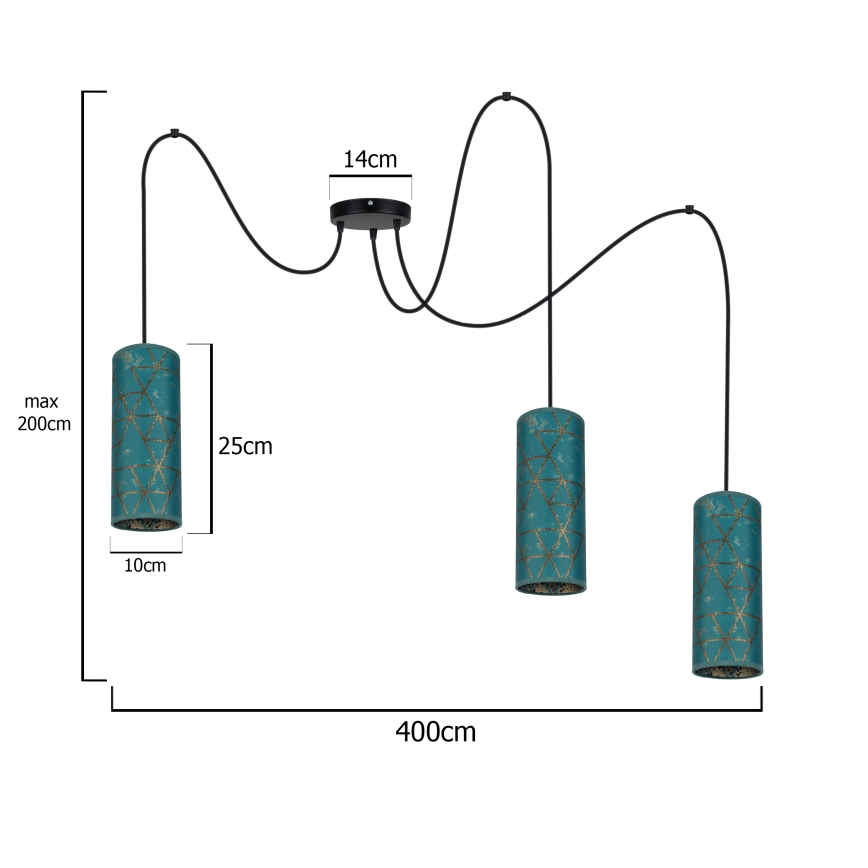 Подвесная люстра AVALO 3xE27/60W/230V бирюзовый/золотистый