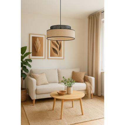 Подвесная люстра BOHO 1xE27/60W/230V черный/ротанг