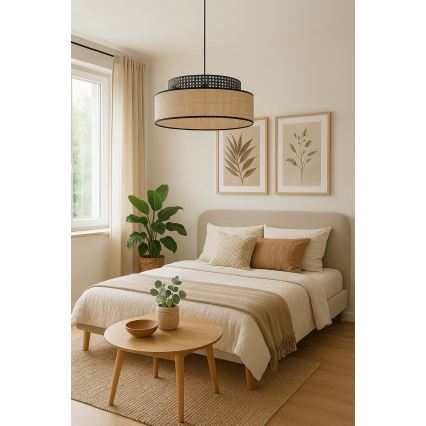 Подвесная люстра BOHO 1xE27/60W/230V черный/ротанг