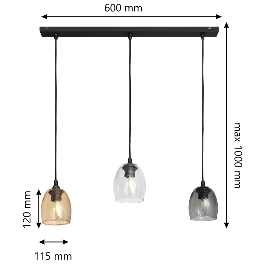 Подвесная люстра BRILLANT 3xE27/15W/230V бежевая/прозрачная/серая
