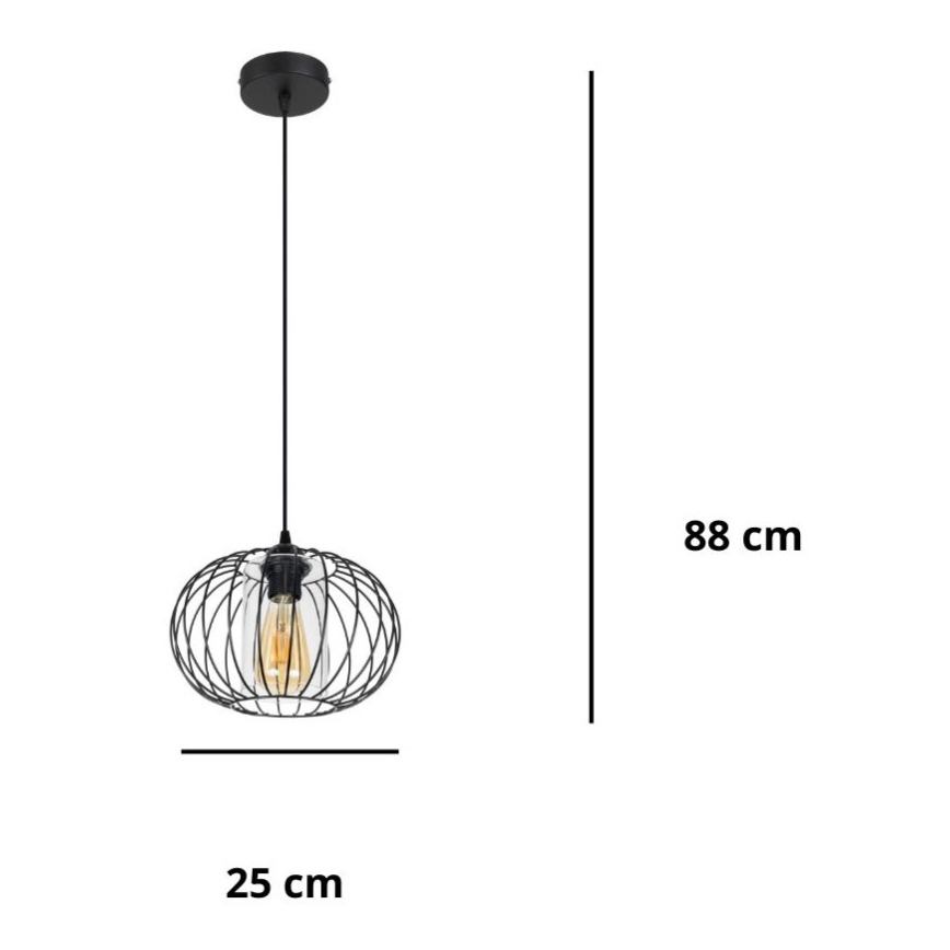 Подвесная люстра CORRINI 1xE27/60W/230V диаметр 25 см черный/прозрачный