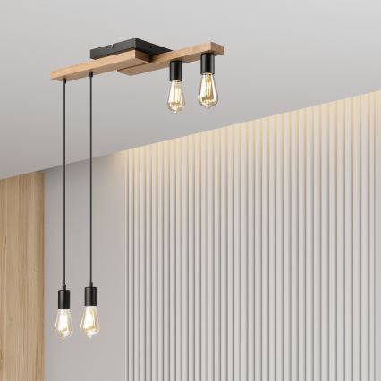 Подвесная люстра CORTINA 4xE27/15W/230V черный/дуб