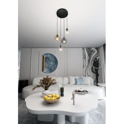Подвесная люстра COSMO 4xE14/10W/230V диаметр 40 cm черная/серая/бежевая/прозрачная