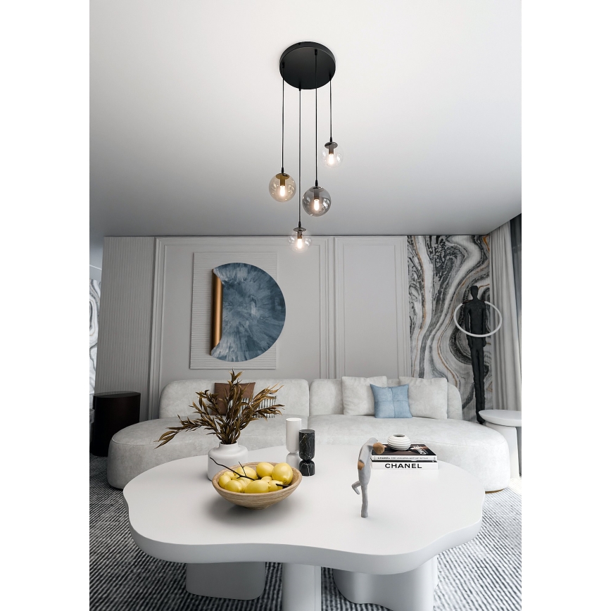 Подвесная люстра COSMO 4xE14/10W/230V диаметр 40 cm черная/серая/бежевая/прозрачная