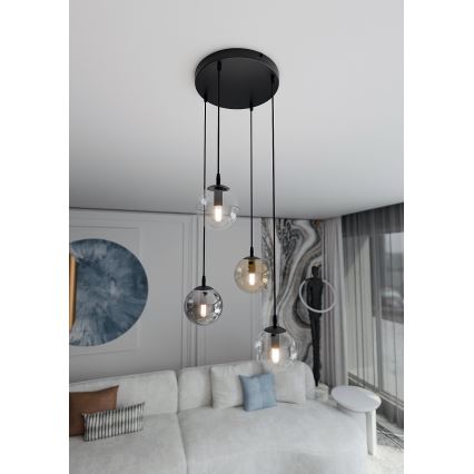 Подвесная люстра COSMO 4xE14/10W/230V диаметр 40 cm черная/серая/бежевая/прозрачная