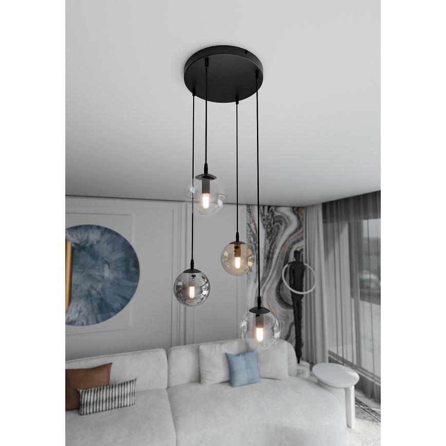 Подвесная люстра COSMO 4xE14/10W/230V диаметр 40 cm черная/серая/бежевая/прозрачная