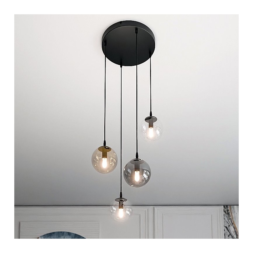 Подвесная люстра COSMO 4xE14/10W/230V диаметр 40 cm черная/серая/бежевая/прозрачная