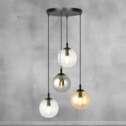 Подвесная люстра COSMO 4xE14/10W/230V диаметр 40 cm черная/серая/бежевая/прозрачная