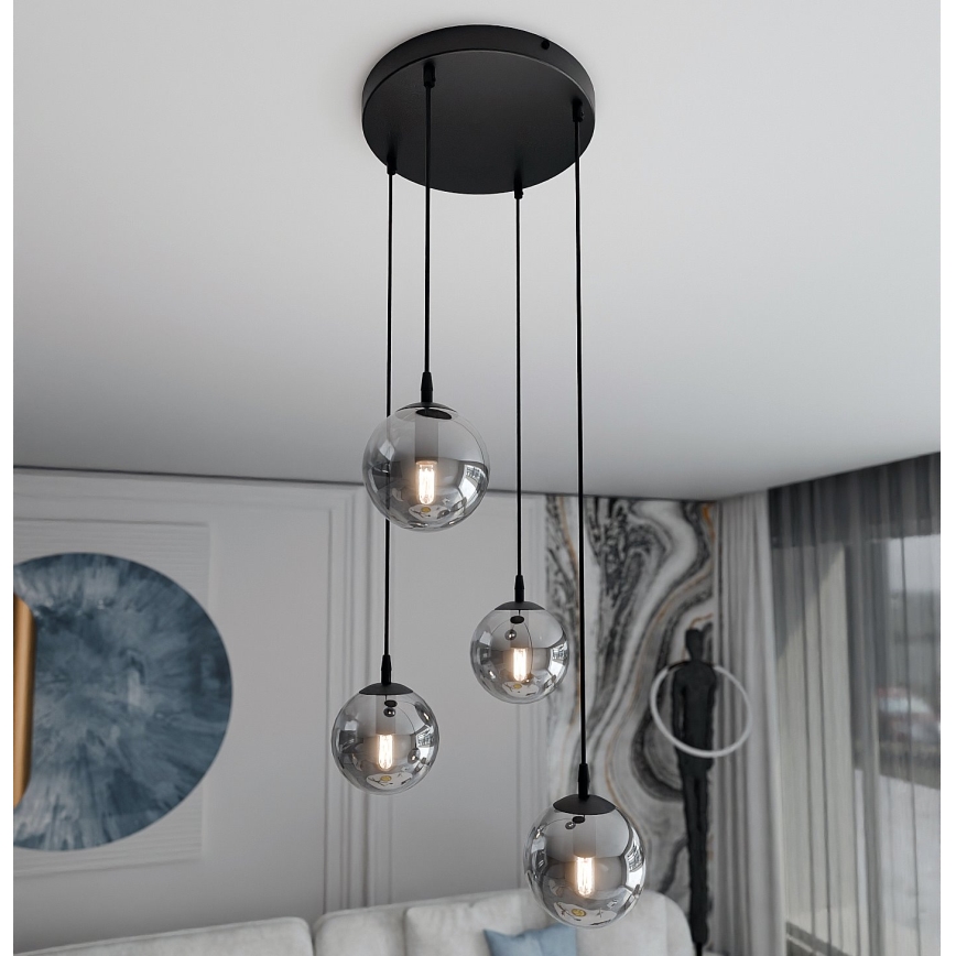 Подвесная люстра COSMO 4xE14/10W/230V диаметр 40 cm черная/серая