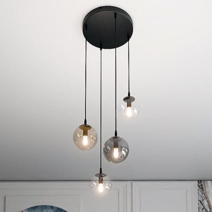 Подвесная люстра COSMO 4xE14/10W/230V диаметр 40 cm черная/серая/бежевая/прозрачная