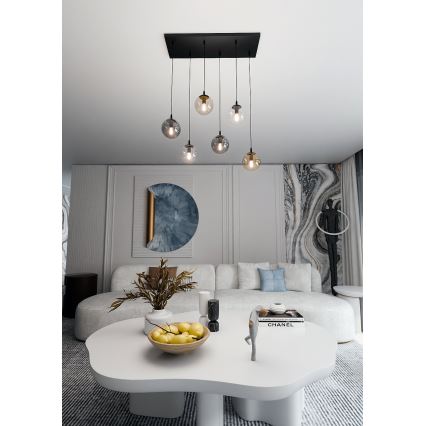Подвесная люстра COSMO 6xE14/10W/230V черная/серая/бежевая/прозрачная