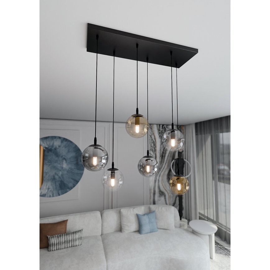 Подвесная люстра COSMO 6xE14/10W/230V черная/серая/бежевая/прозрачная