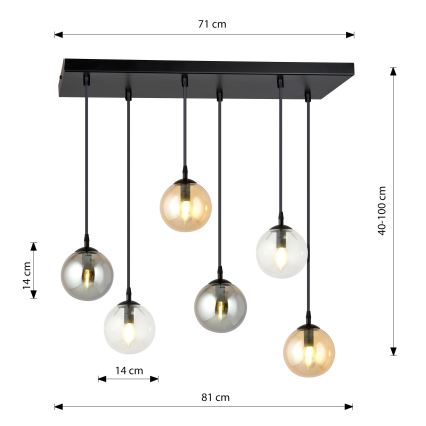 Подвесная люстра COSMO 6xE14/10W/230V черная/серая/бежевая/прозрачная